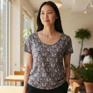 Fat Face Blue Gray Parrot Bird Short Sleeve Top Womens Size US 8 UK 12 Viscose